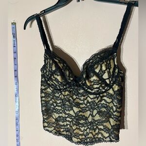 Cacique Black Lace Dark Romantic Bustier Bra Lingerie Longline Bra Size 34B